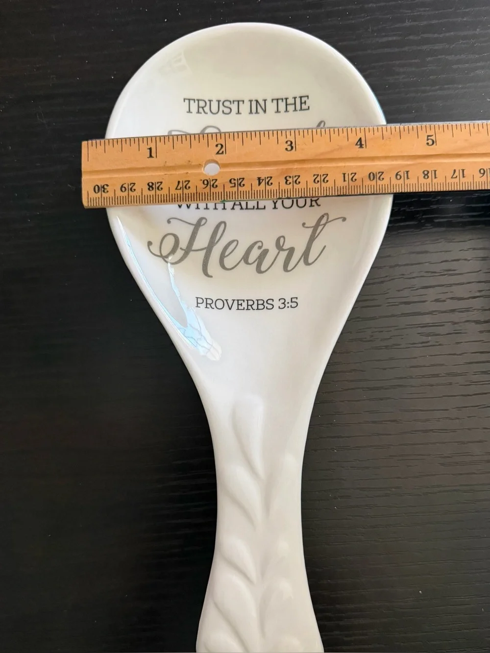 White Ceramic Spoon Rest with 'Trust in the Lord' Scripture
